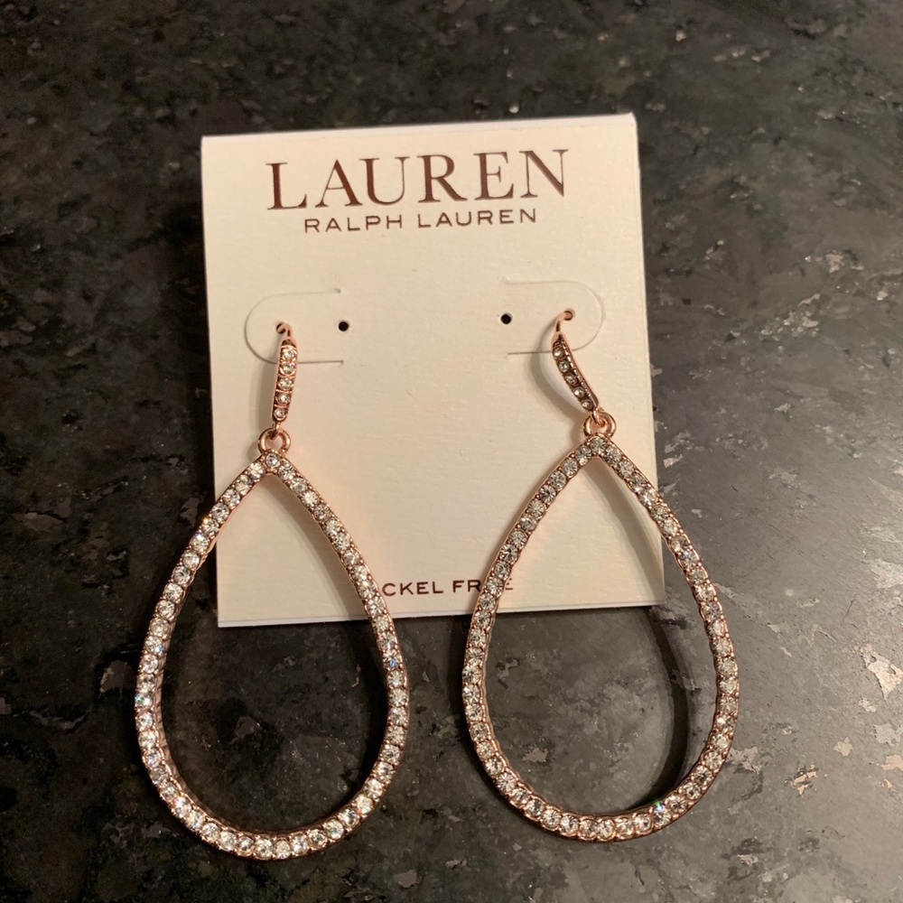 Ralph Lauren Rose Gold Crystal Teardrop Dangle Earrings